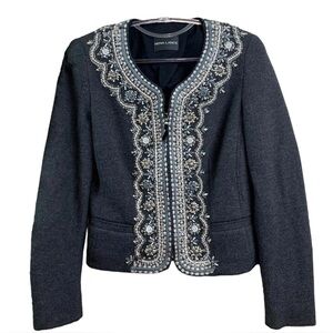 Rena Lange Virgin Wool Embroidered Metallic Sequined Beaded Jacket Size US 6